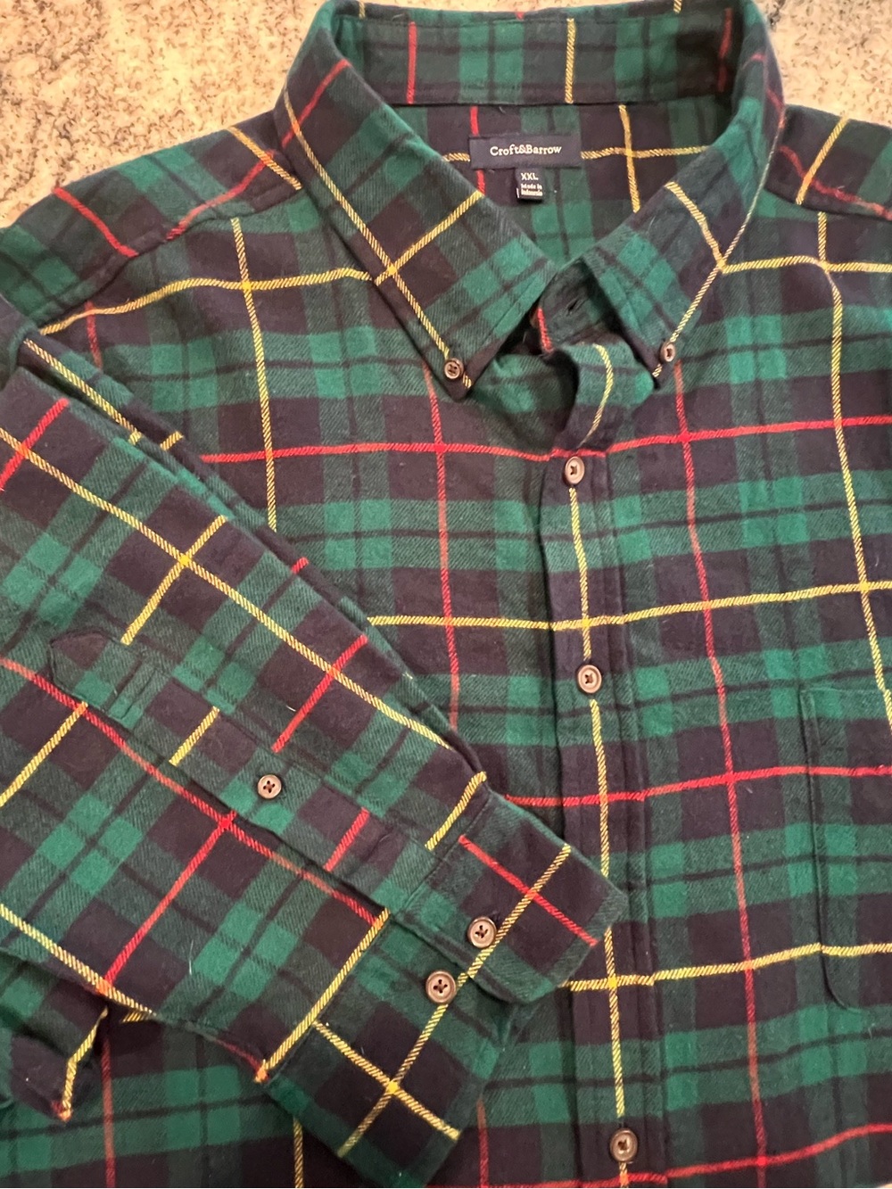 Plaid Button-Up Shirt, Men’s Green, Navy & Red, 100% Cotton